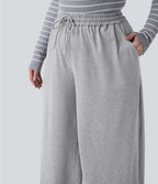 Pantalon décontracté grande taille large taille haute avec cordon de serrage et poches