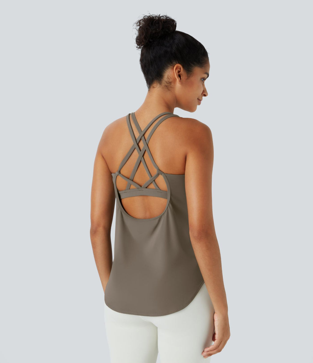Halara UltraSculpt™ Débardeur De Course à Col en U Dos Nu Ourlet Incurvé Croisé