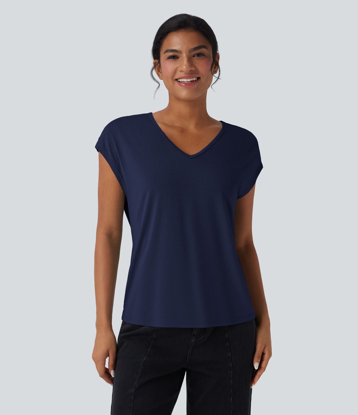 T-shirt casual col V manches courtes