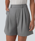 Short tailleur plissé taille haute à rayures avec poches