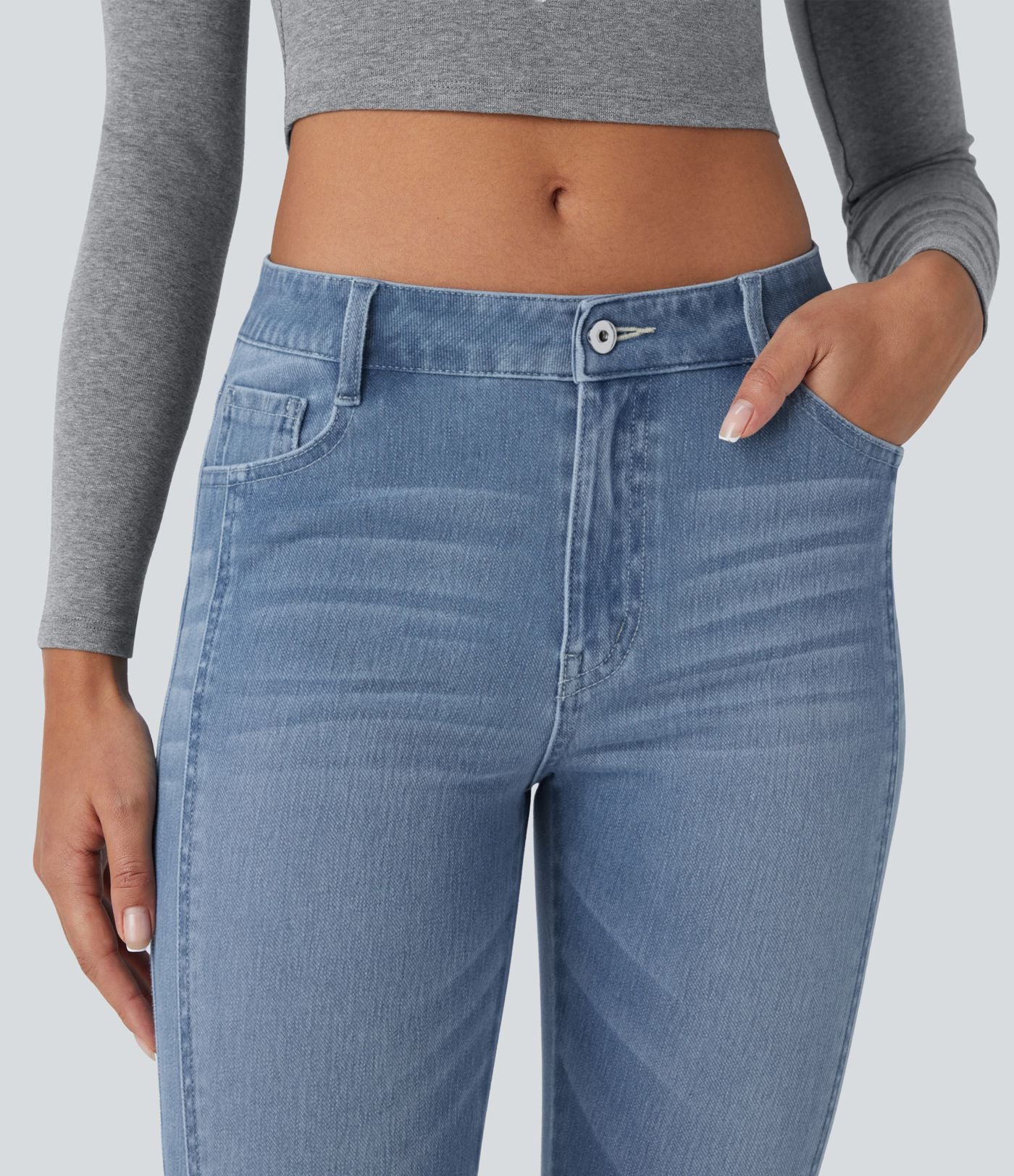 Jean skinny 7/8 décontracté taille basse Halara Flex™ avec poches zippées
