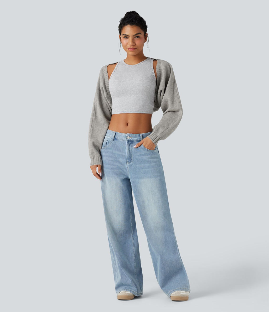 Boléro pull manches raglan longues coupe décontractée