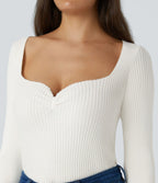 Pull décontracté moulant à col cœur et manches longues