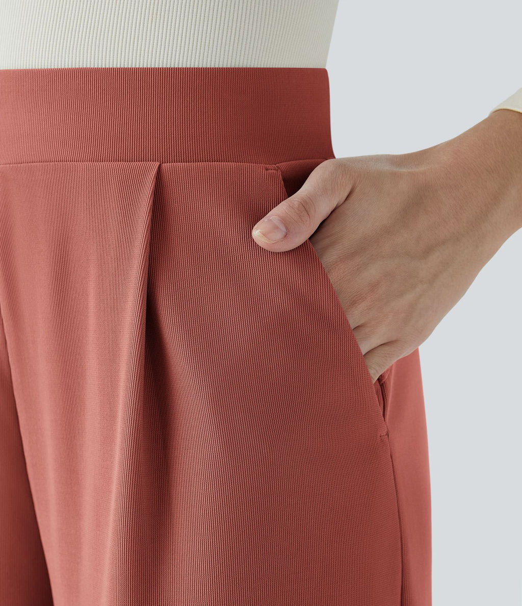 Halara Flex™ Pantalon Tailleur Évasé à Taille Haute Sculptant la Silhouette avec Poches Latérales Micro Waffle