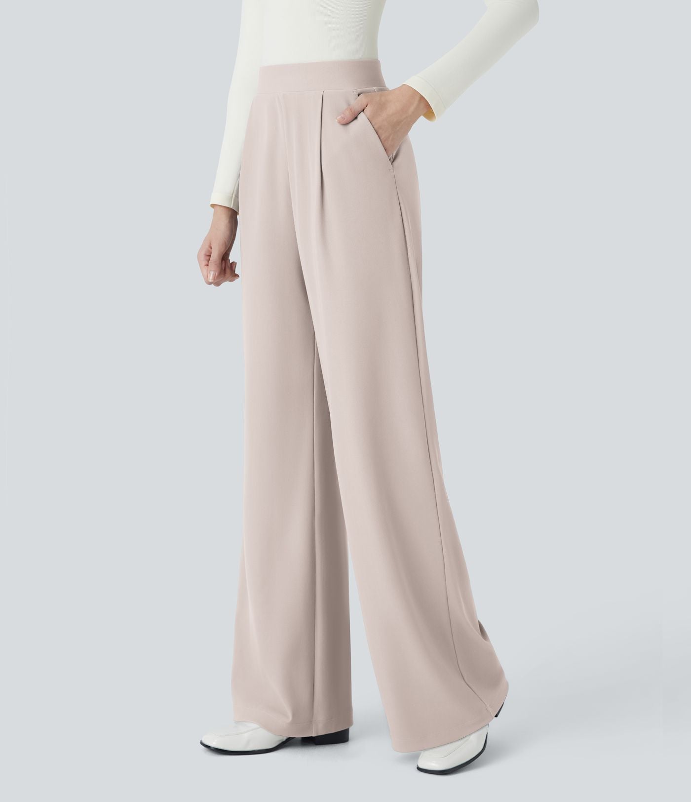 Halara Flex™ Pantalon Tailleur Évasé à Taille Haute Sculptant la Silhouette avec Poches Latérales Micro Waffle