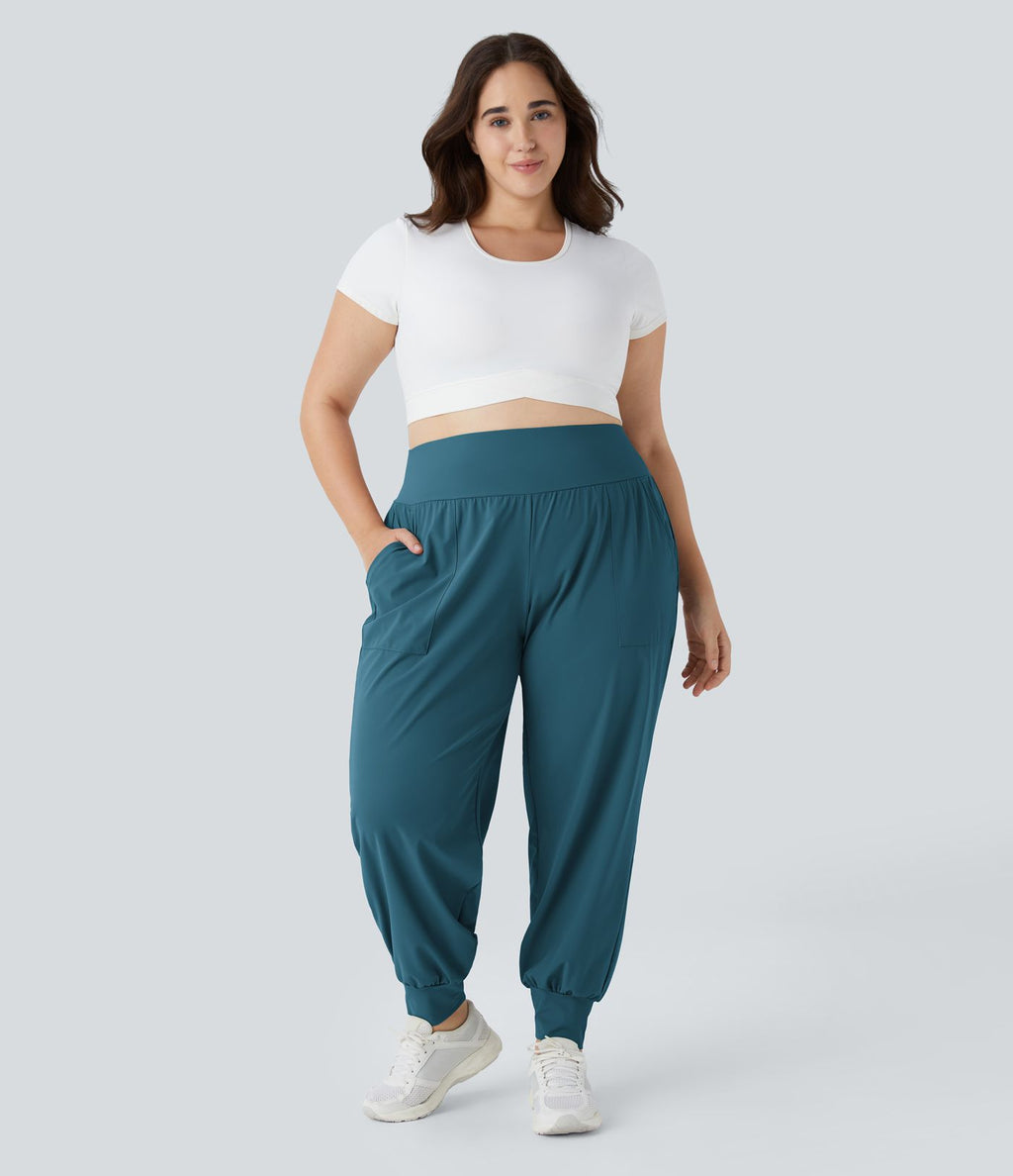 Jogging Yoga Grande Taille Taille Haute avec Poches Latérales Unies