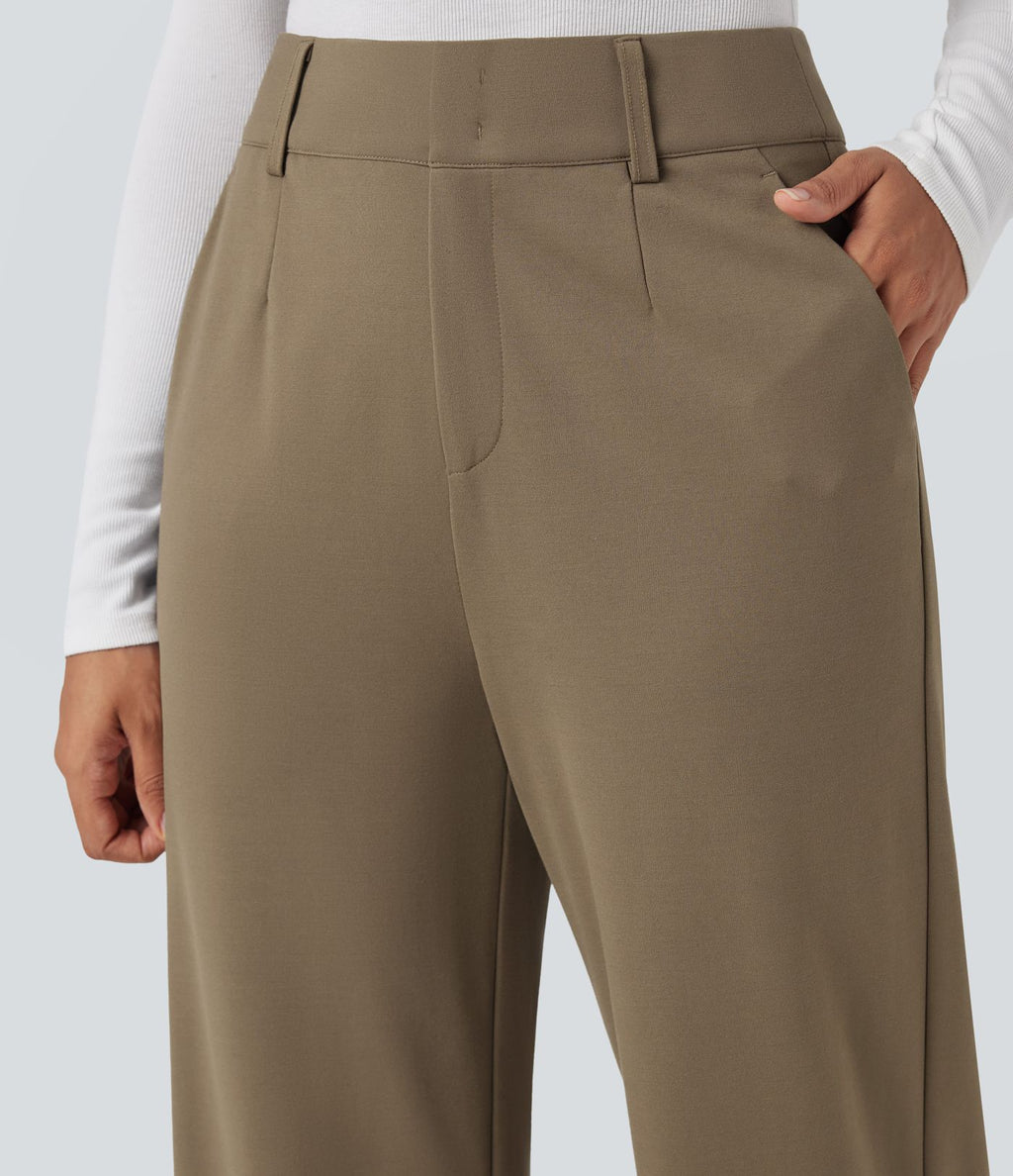Pantalon tailleur coupe droite taille haute avec poches