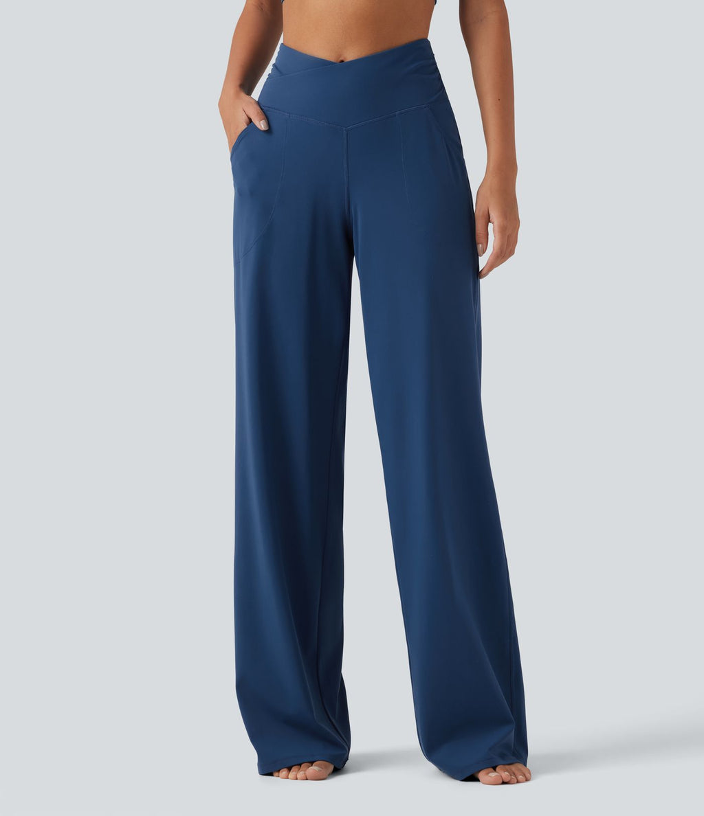 Pantalon de yoga Halara UltraSculpt™ taille haute, coupe droite et croisée, avec poches