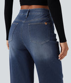 Jean baggy asymétrique Halara Flex™ taille haute effet délavé avec poches