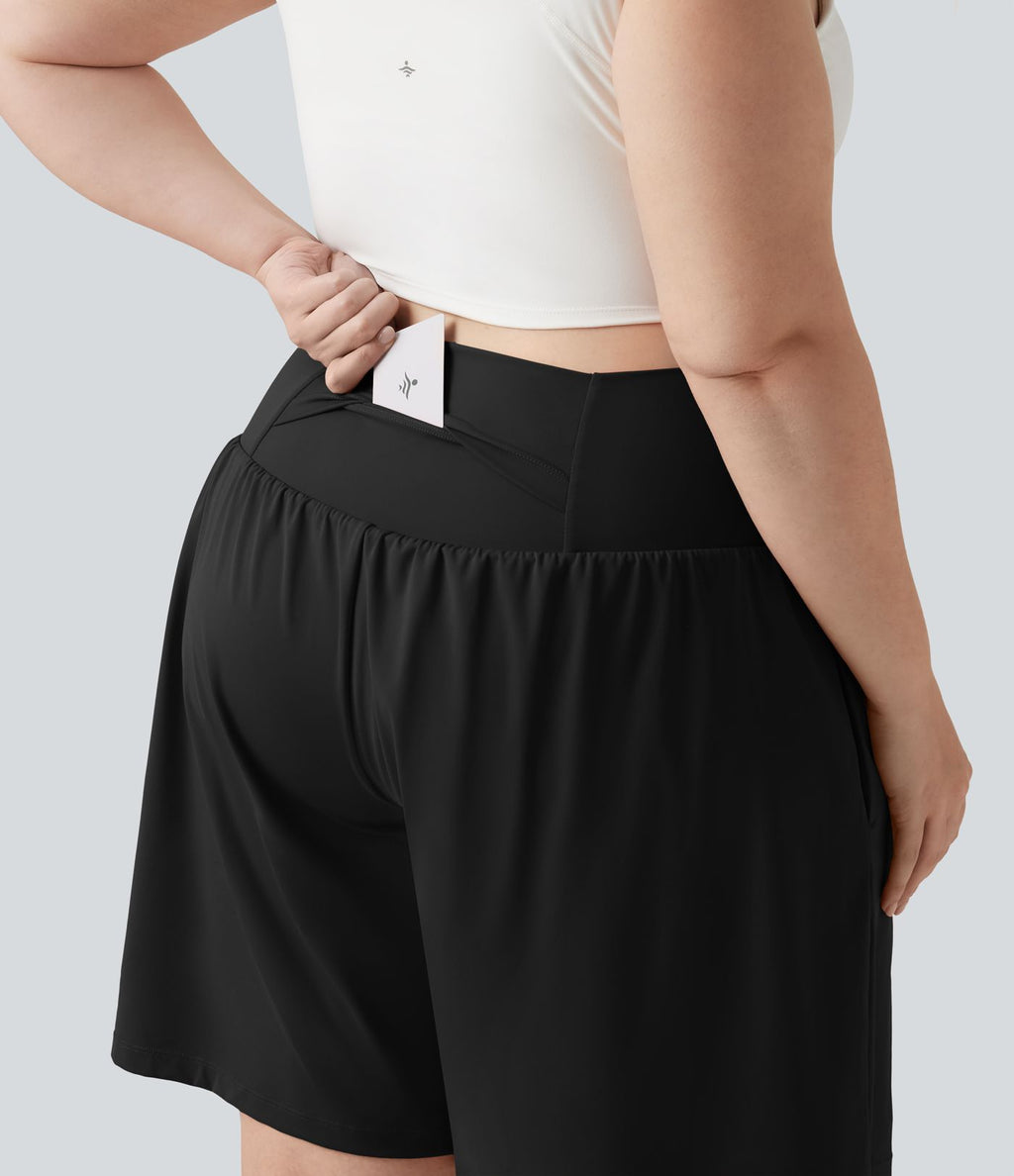 Short de yoga grande taille SoftlyZero™ Airy 2-en-1 taille très haute, à effet frais InstantCool, avec poches, 23 cm