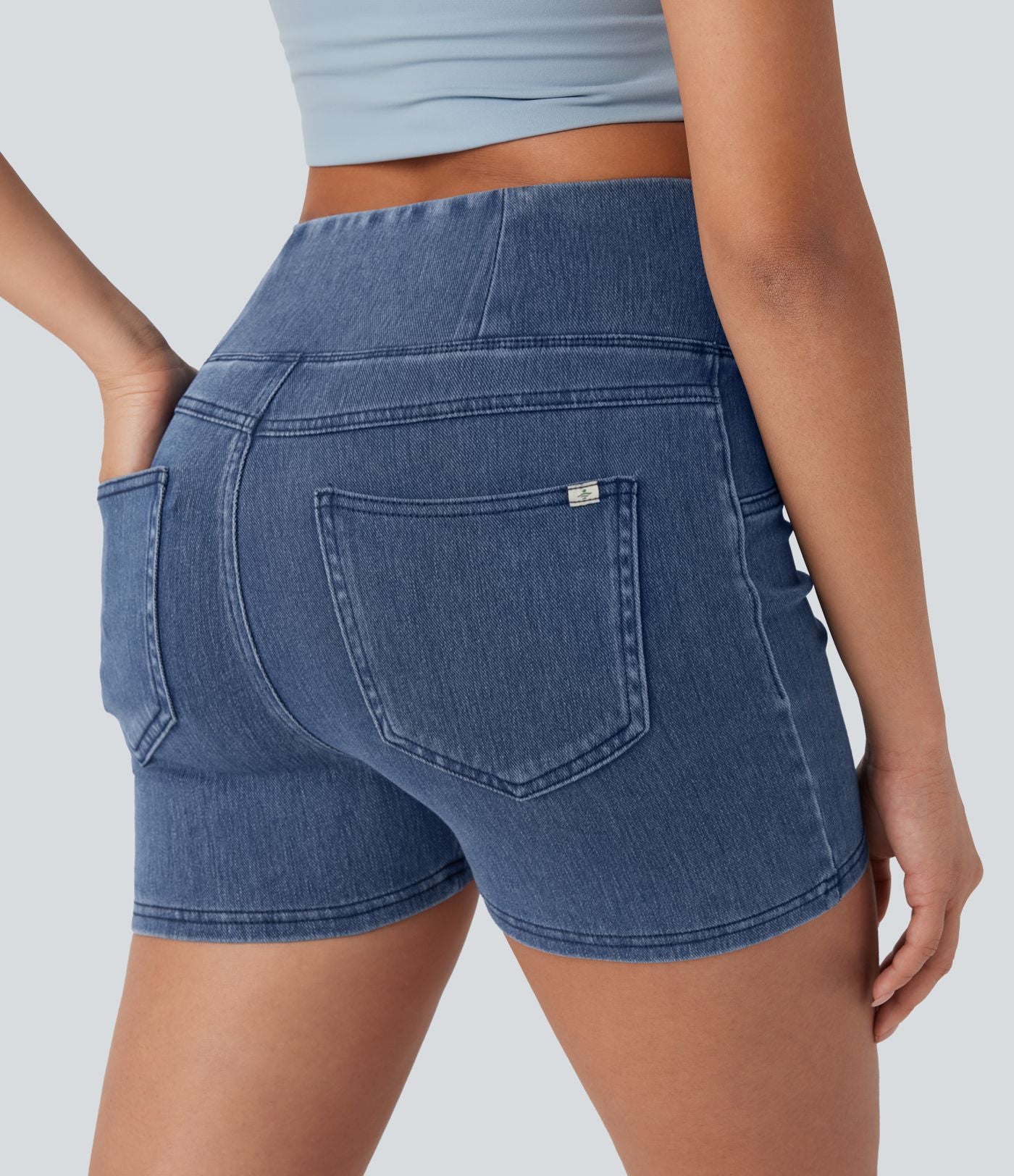 Halara Flex™  Shorts 7,5cm Denim Casual Taille Haute Poches Latérales Croisées en Maille Extensible