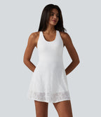 Robe de yoga évasée 2-en-1 SoftlyZero™ QuickDry avec soutien-gorge intégré, dentelle contrastée et poches - Édition Easy Peasy