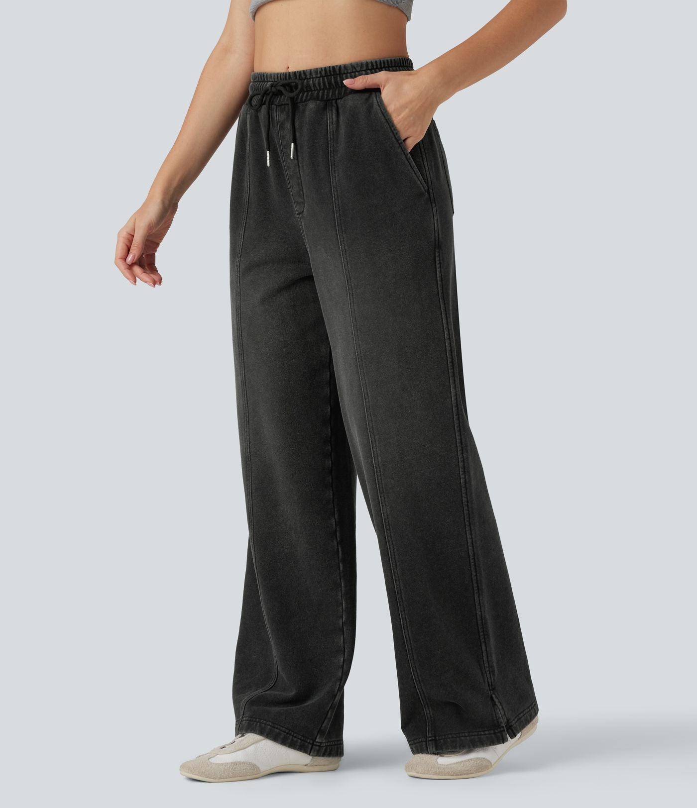 Jean jogging Halara Flex™ coupe droite fendu taille haute molleton français avec cordon de serrage et poches