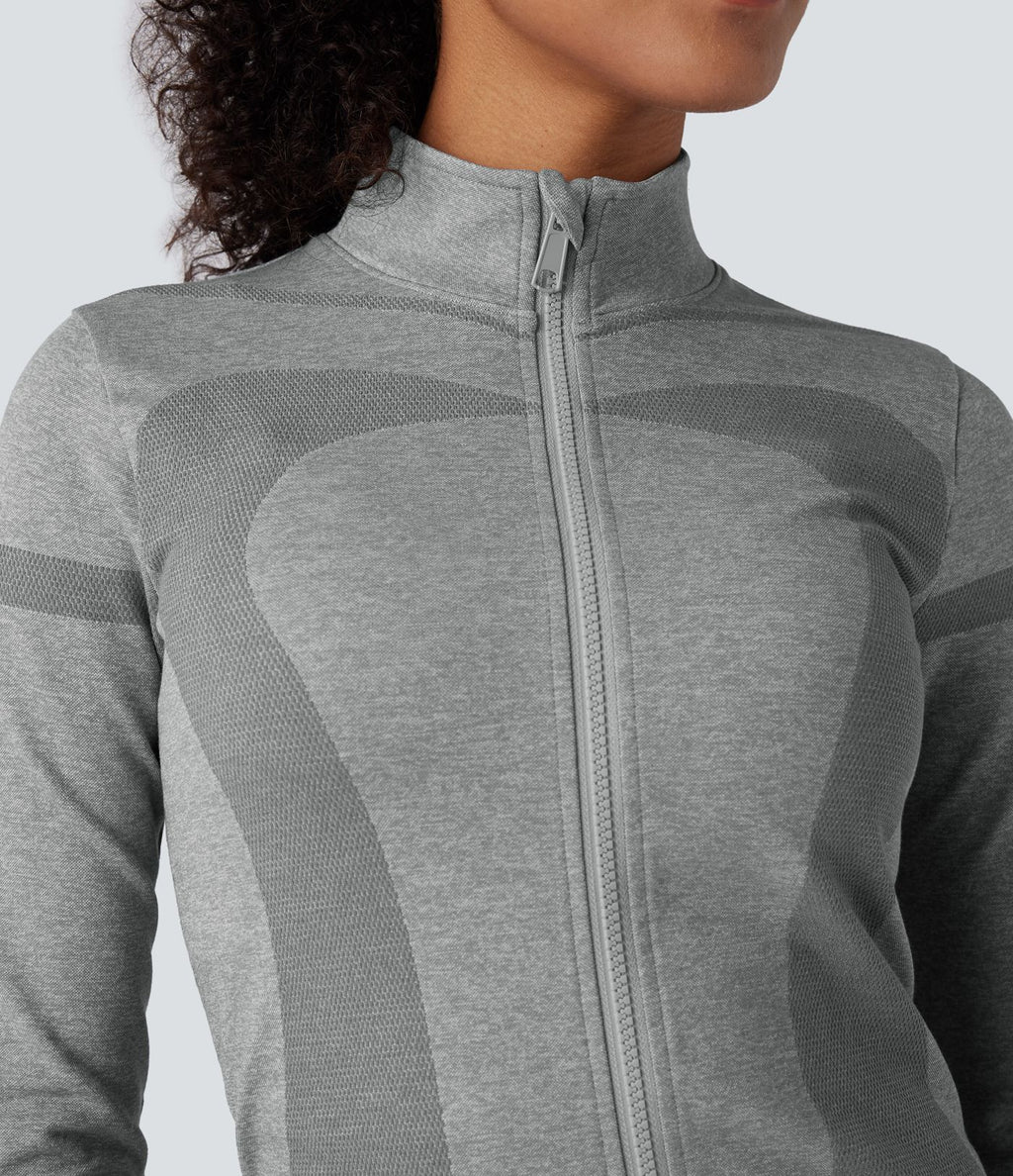Veste de yoga chaude OneForm Seamless Flow col montant zippée à manches longues avec passage de pouce