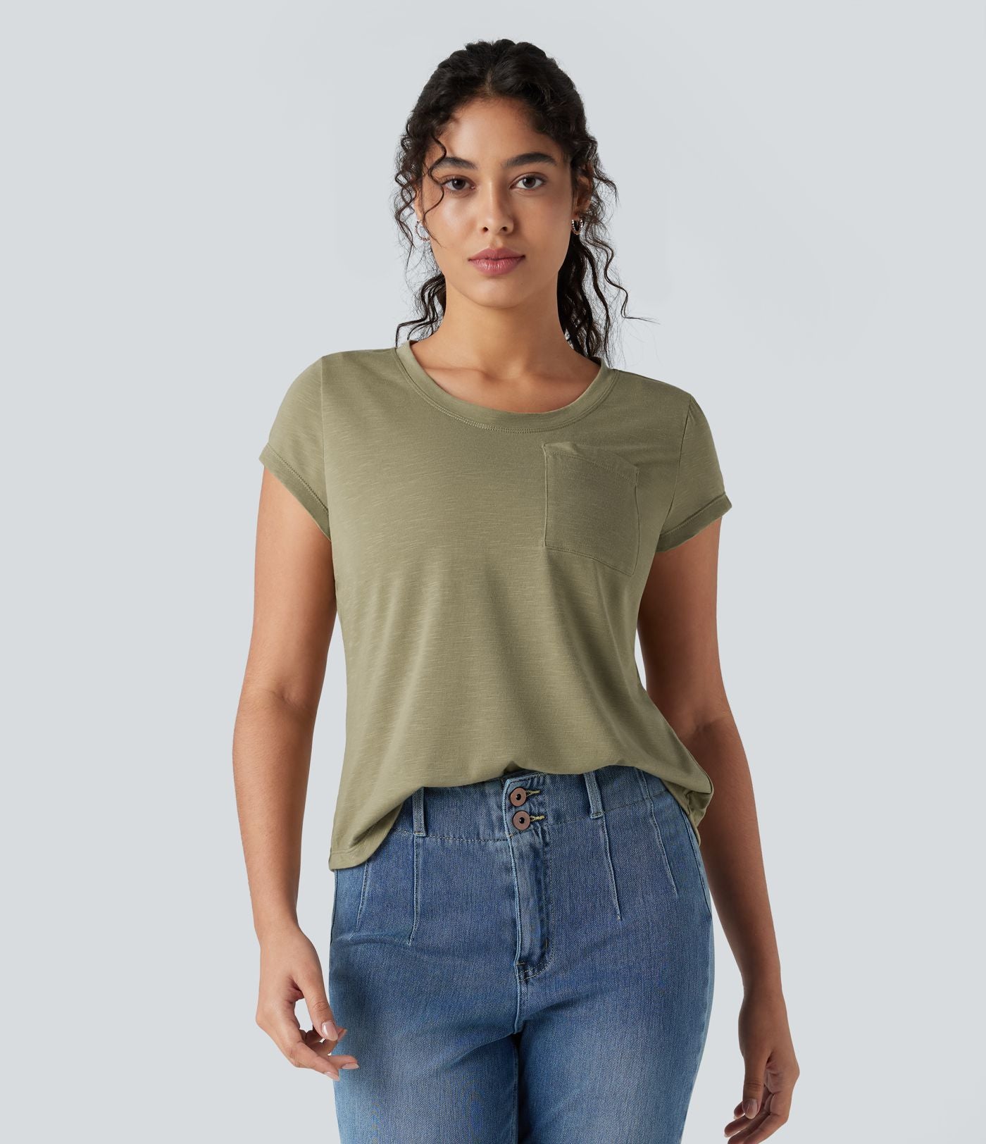 Top col rond manches courtes avec poche