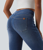 Jean Halara Flex™ Curvy taille haute bootcut délavé décontracté avec poches
