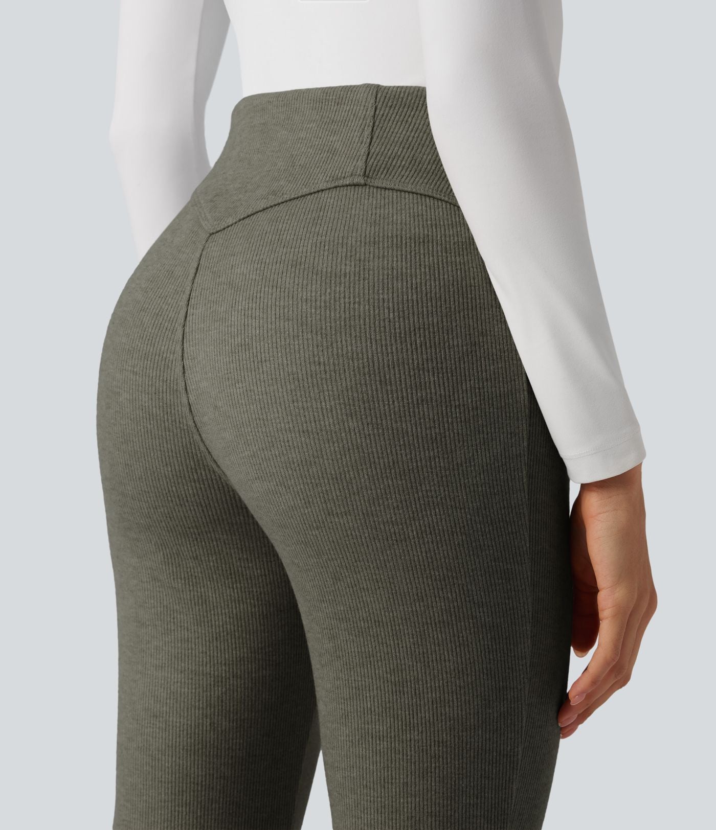 Pantalon  taille haute décontracté évasé côtelé gainant