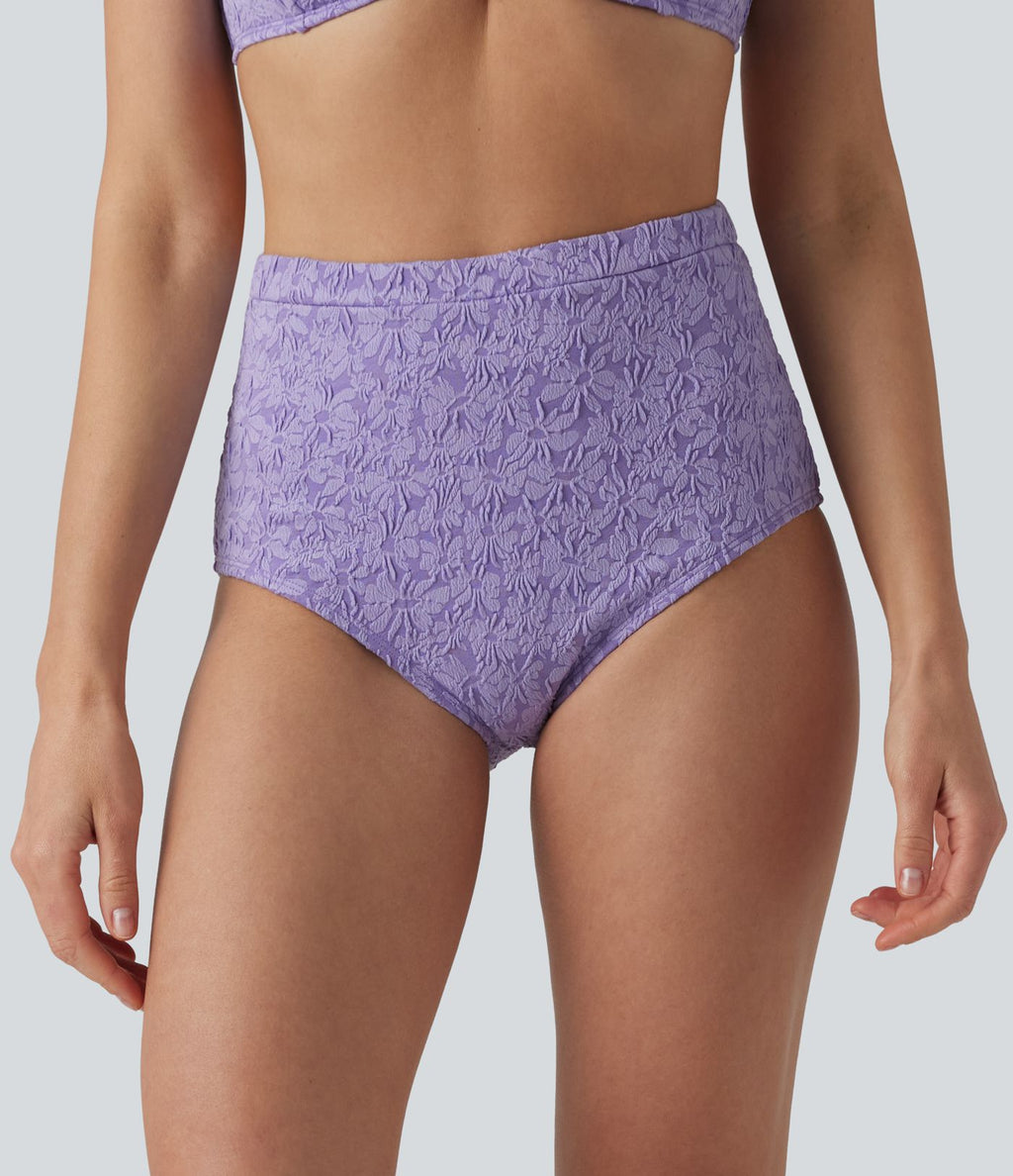 Bas de bikini gainant jacquard taille haute