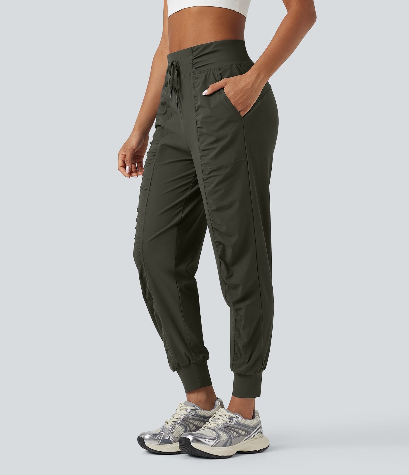 Jogging de danse fuselé froncé séchage rapide effet frais InstantCool taille haute avec cordon de serrage et poches, protection solaire UPF40+