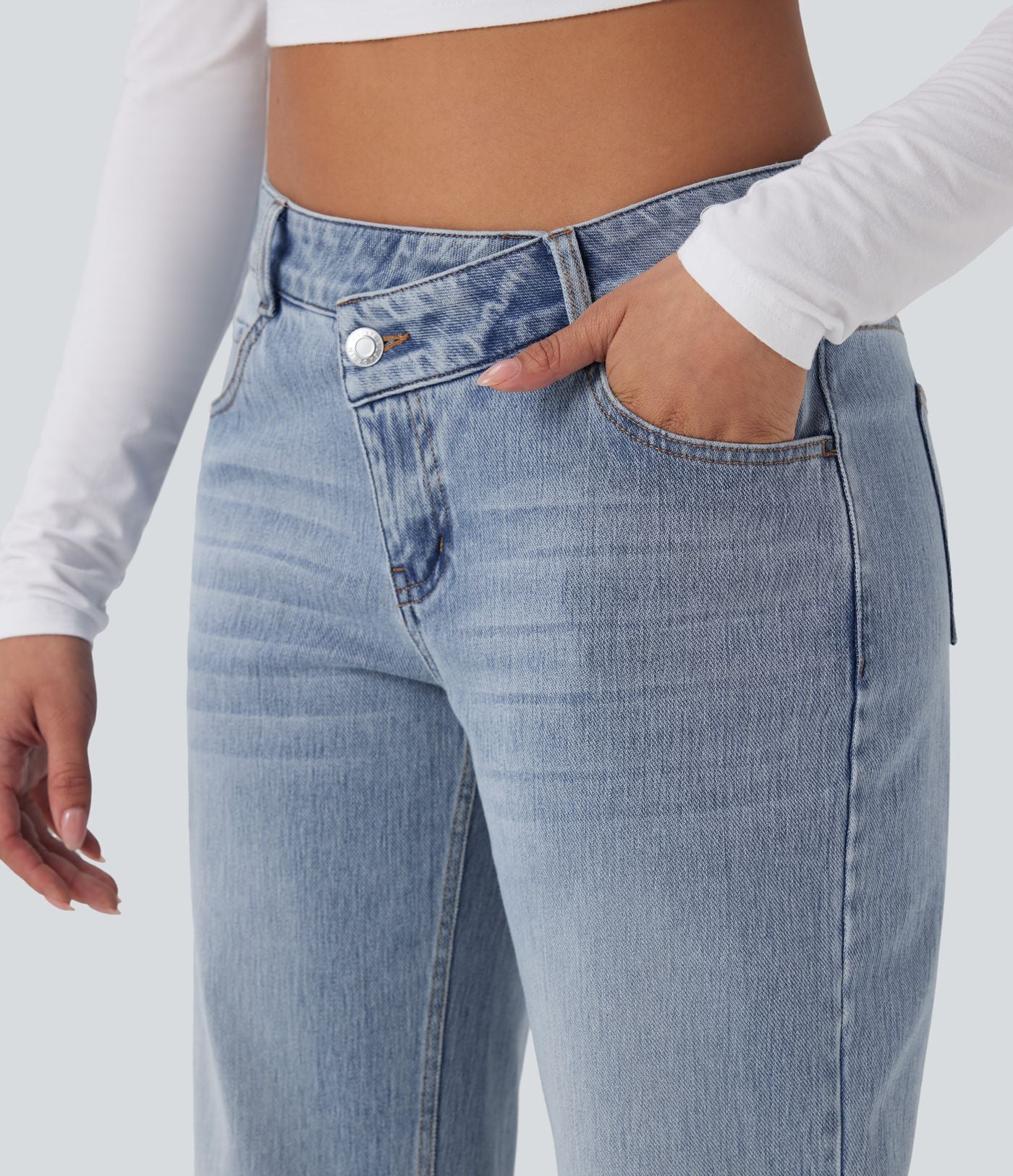 Jean décontracté Halara Flex™ asymétrique jambe droite taille basse avec poches