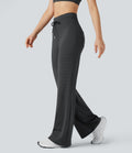Pantalon de yoga droit taille haute à cordon rayé avec poches