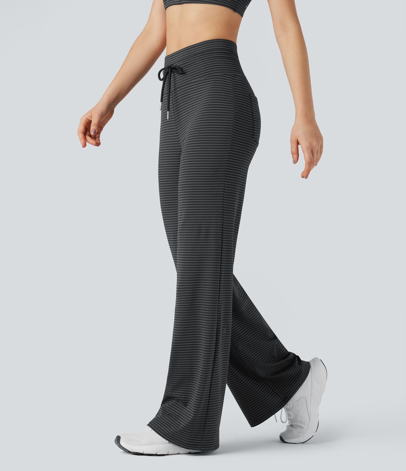 Pantalon de yoga droit taille haute à cordon rayé avec poches