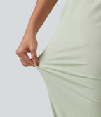Pantalon jogging en lin stretch taille haute avec poches