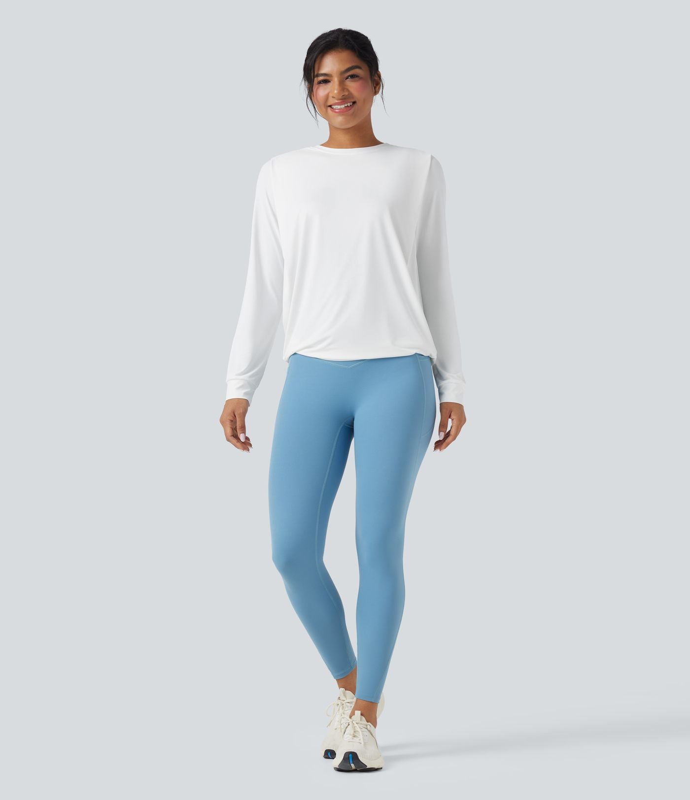 Haut de sport yoga col rond manches longues froncé - UPF50+