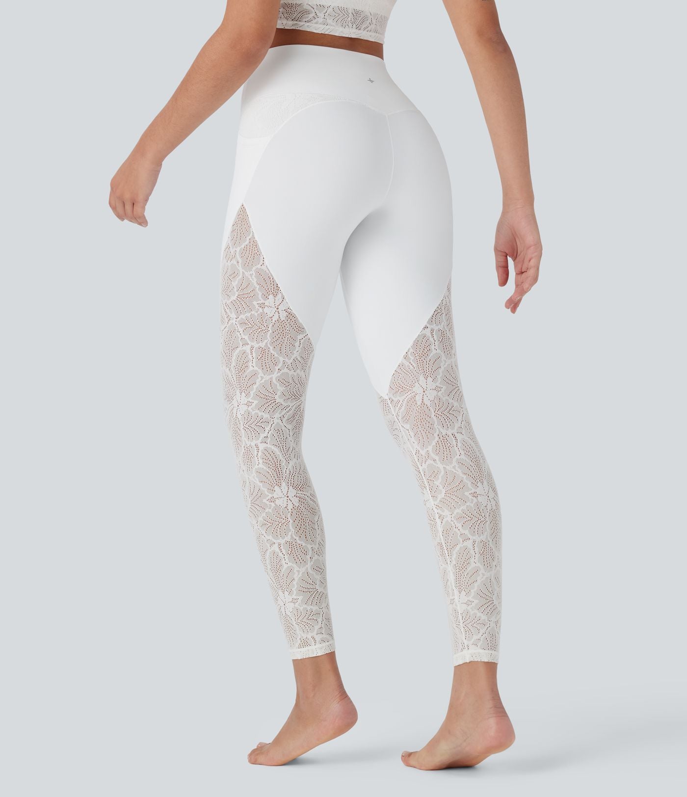 Legging de yoga 7/8 taille haute avec poches latérales, dos croisé et dentelle contrastante Softlyzero™-UPF50+