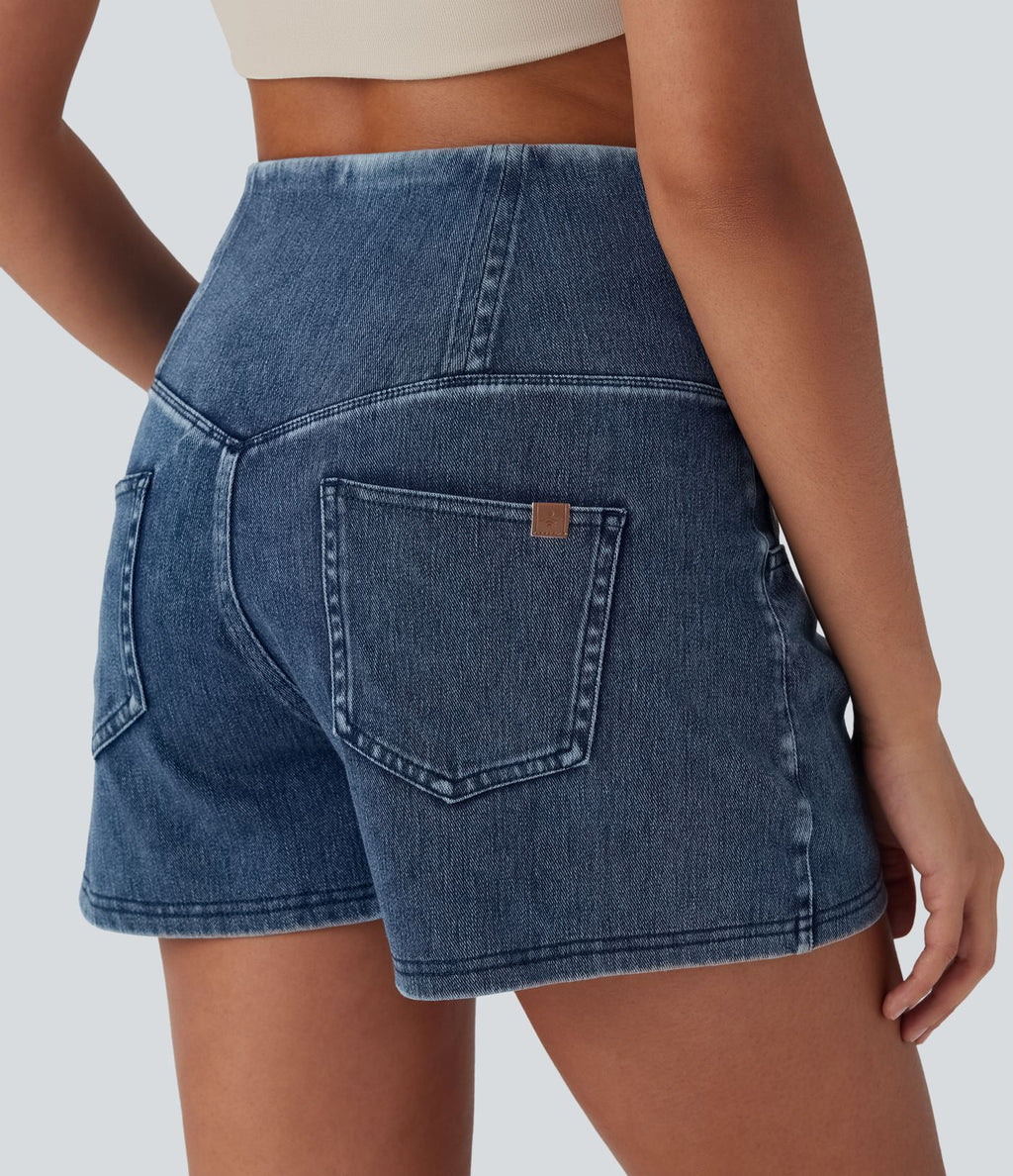 Short 7,5 cm décontracté gainant taille haute effet denim avec poches Halara Flex™