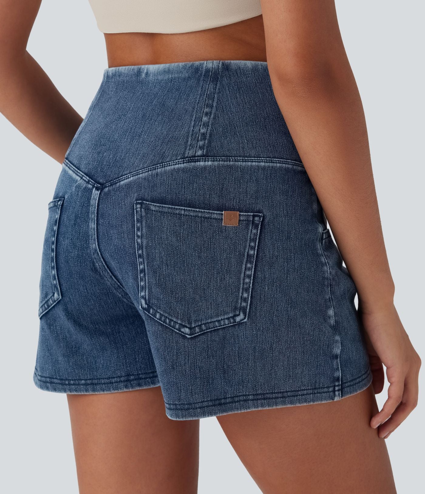 Short 7,5 cm décontracté gainant taille haute effet denim avec poches Halara Flex™