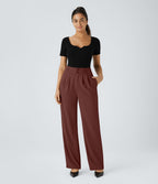 Pantalon de travail Halara Flex™ droit froncé avec poche zippée, taille haute
