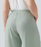 Pantalon large grande taille taille haute avec cordon de serrage et poches