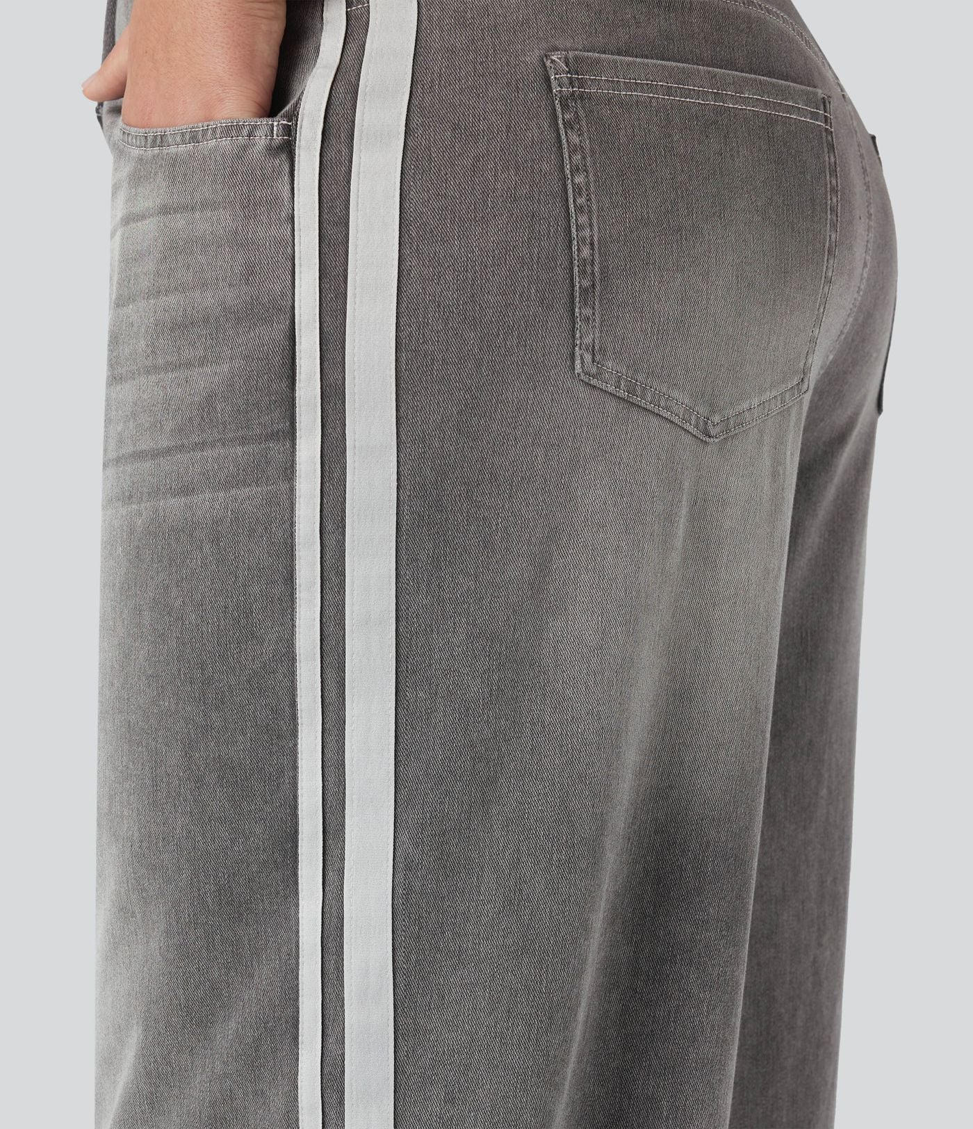 Halara Flex™ Jean large fluide taille haute à rayures délavé décontracté grande taille avec poches