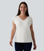 T-shirt casual col V manches courtes pétale