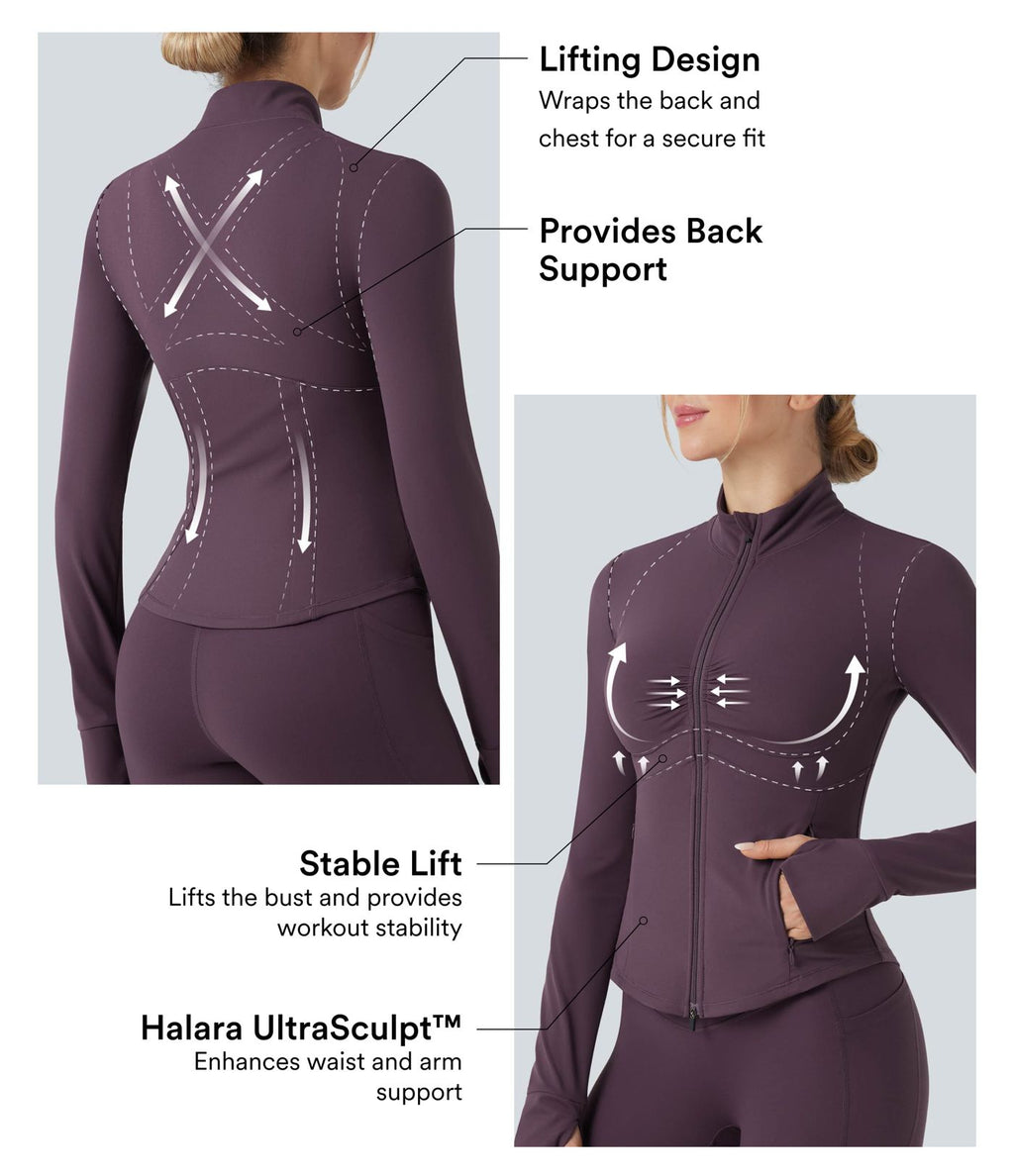 Veste de yoga Halara UltraSculpt™ col montant froncée push-up manches longues à trous pouces avec poches