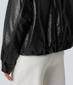Veste casual en simili cuir à col en fausse fourrure et fermeture éclair avec poches