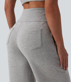 Jogging casual large coton taille haute avec poches