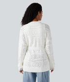 Cardigan décontracté en maille tricotée à manches longues avec ceinture et ouverture devant