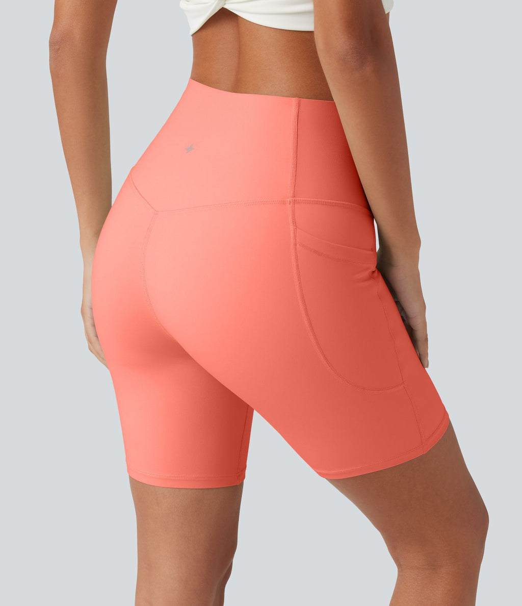 Short biker d’entraînement taille haute gainant Halara UltraSculpt™ avec poches, 18 cm