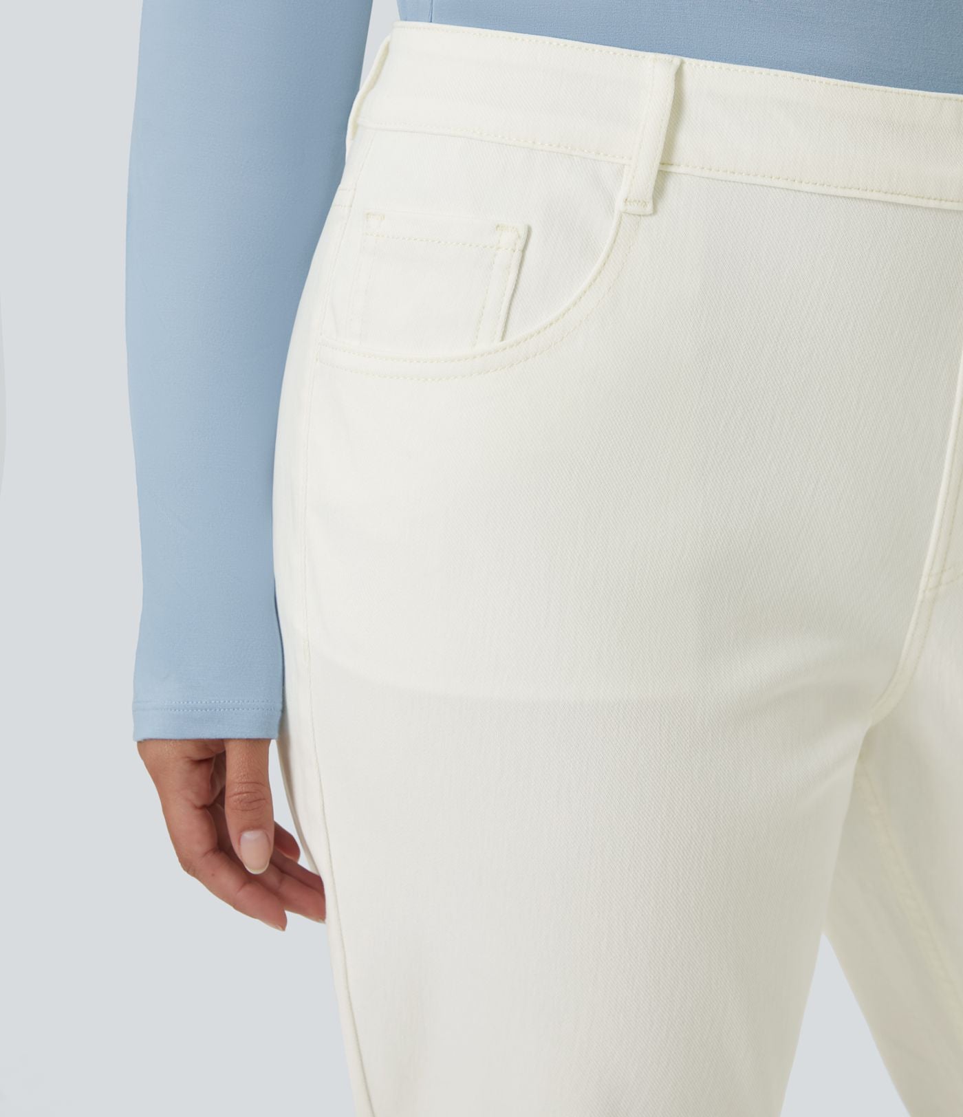 Jean décontracté Halara Flex™ grande taille, taille haute, multiples poches, jambes droites, effet délavé, en maille extensible