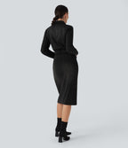 Robe chemise midi casual denim Halara Flex™ manches longues avec poches