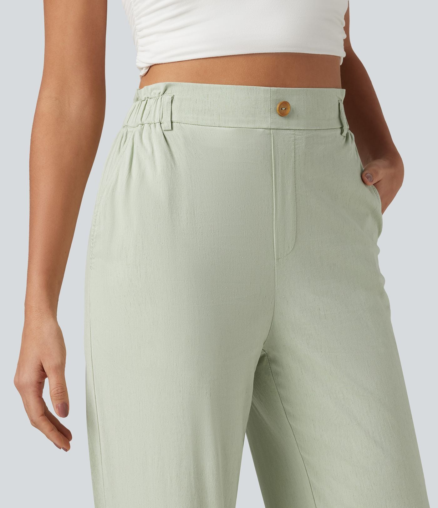 Pantalon jogging en lin stretch taille haute avec poches