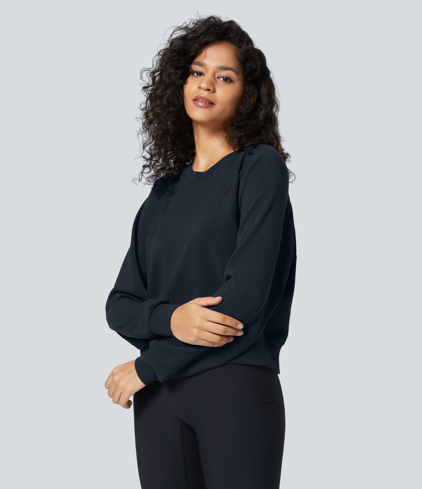 Sweatshirt Casual Solide à Manches Raglan et Col Rond