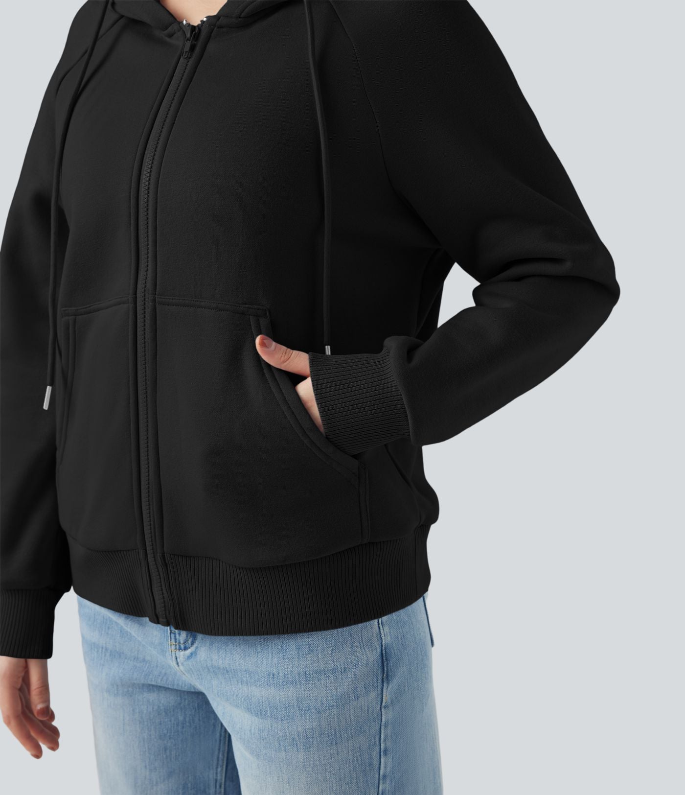 Sweat-shirt coton polaire à capuche cordon de serrage manches longues avec poches