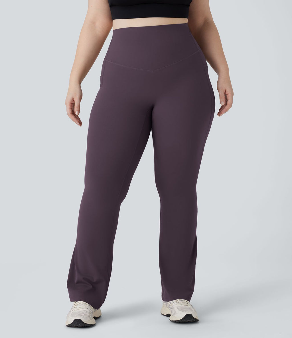 Pantalon de yoga à coupe bootcut gainant taille haute grande taille avec poches Halara UltraSculpt™