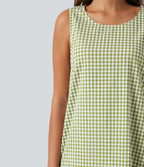 Robe débardeur midi décontractée en vichy froissé, col rond, sans manches, à poches