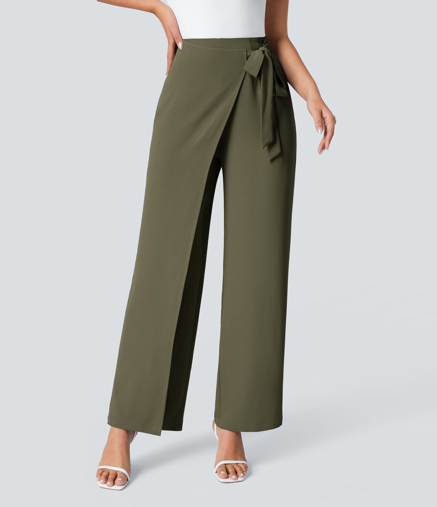Pantalon Tailleur Large Fluide Taille Haute Fermeture Éclair Invisible