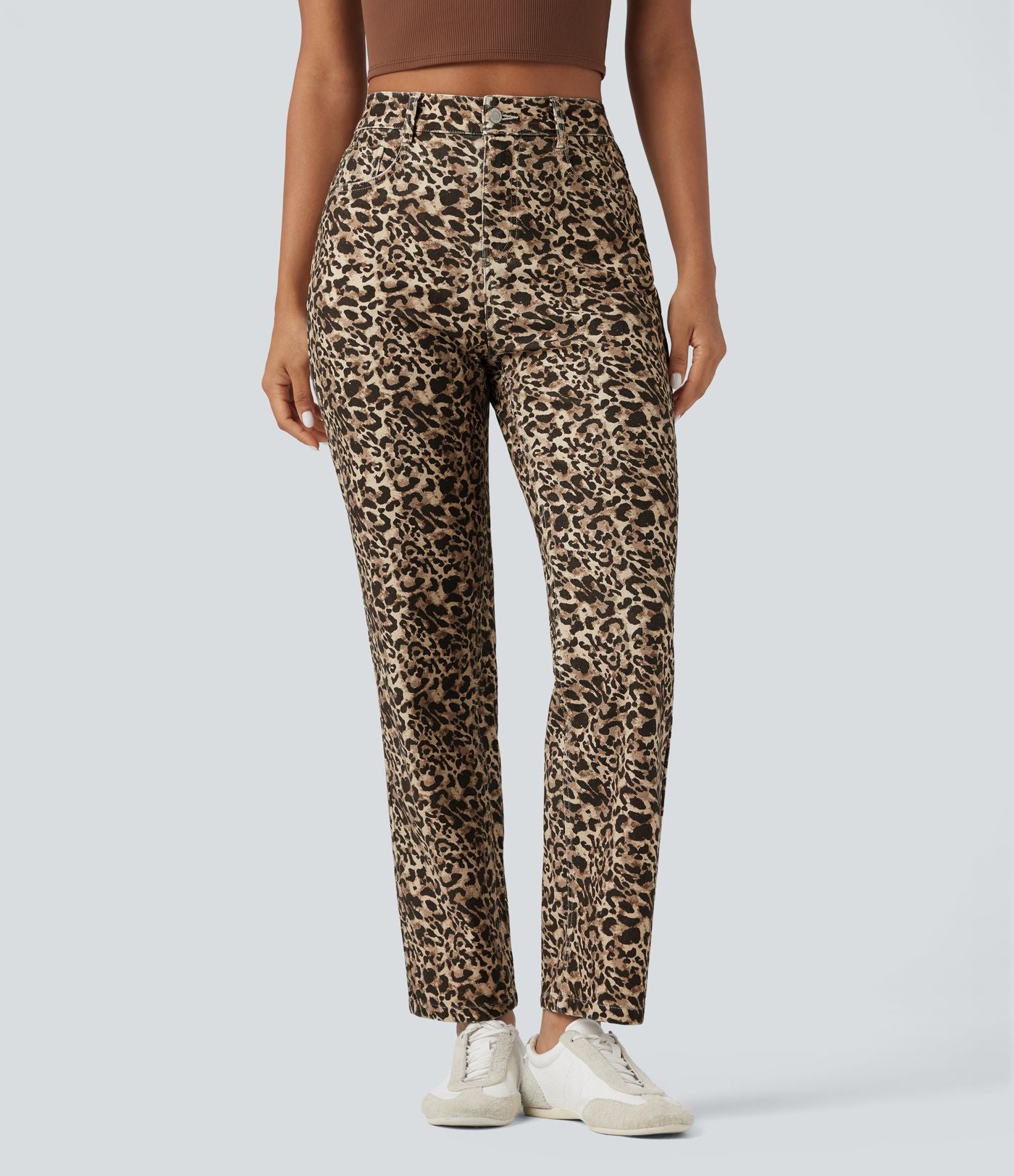 Jean Halara Flex™ coupe droite imprimé léopard taille haute avec poches