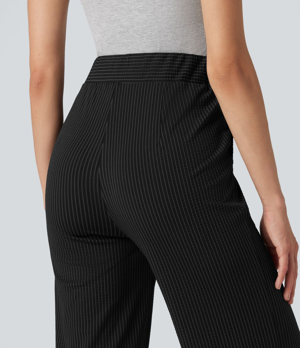 Pantalon décontracté évasé à rayures, taille haute, séchage rapide, ceinture en V, avec poches - Protection solaire UPF40+
